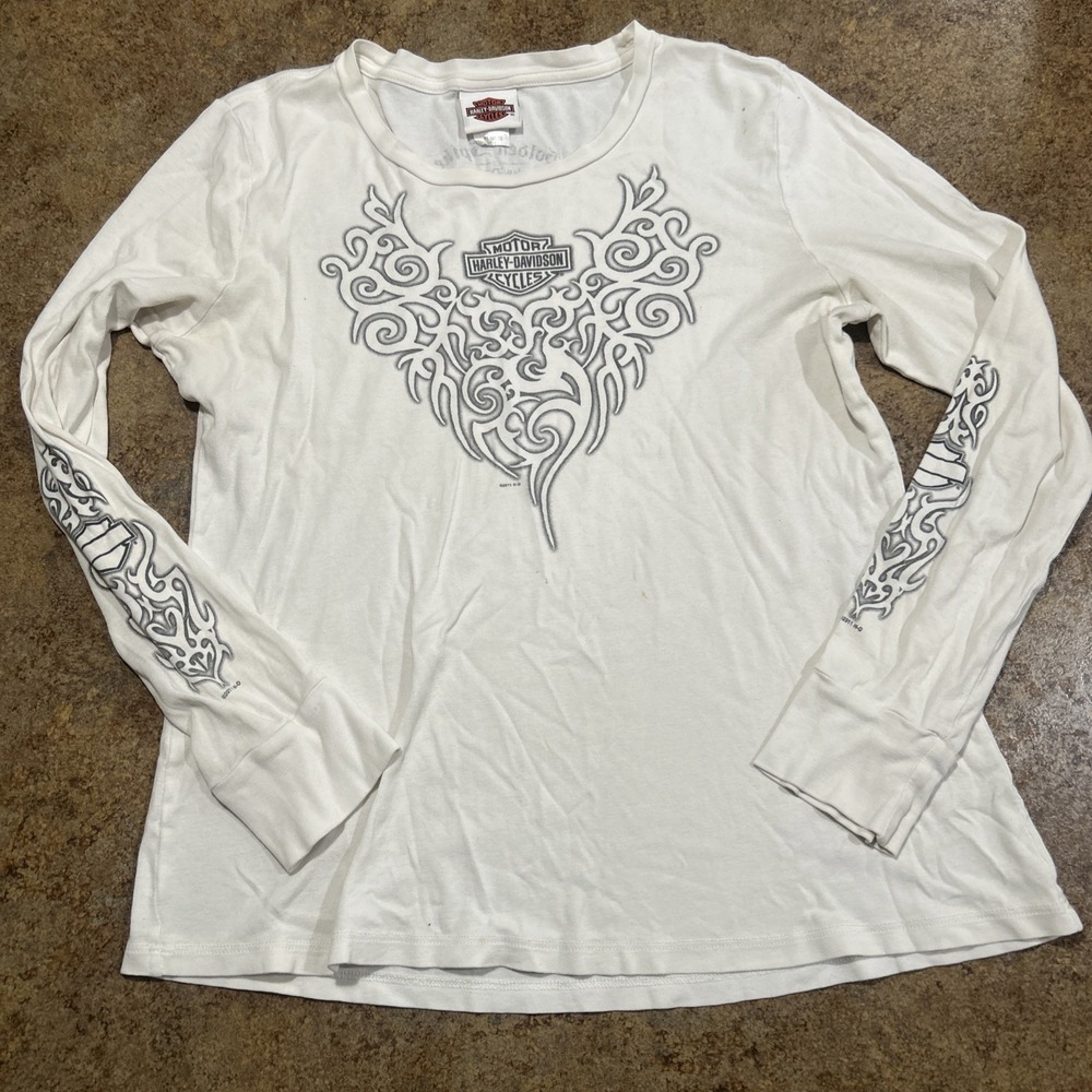 Vintage Y2k Harley Davison Women's Long Sleeve XL White